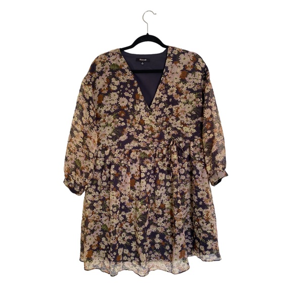 Madewell Drawstring Faux-Wrap Floral Mini Dress Size Medium - Picture 4 of 10